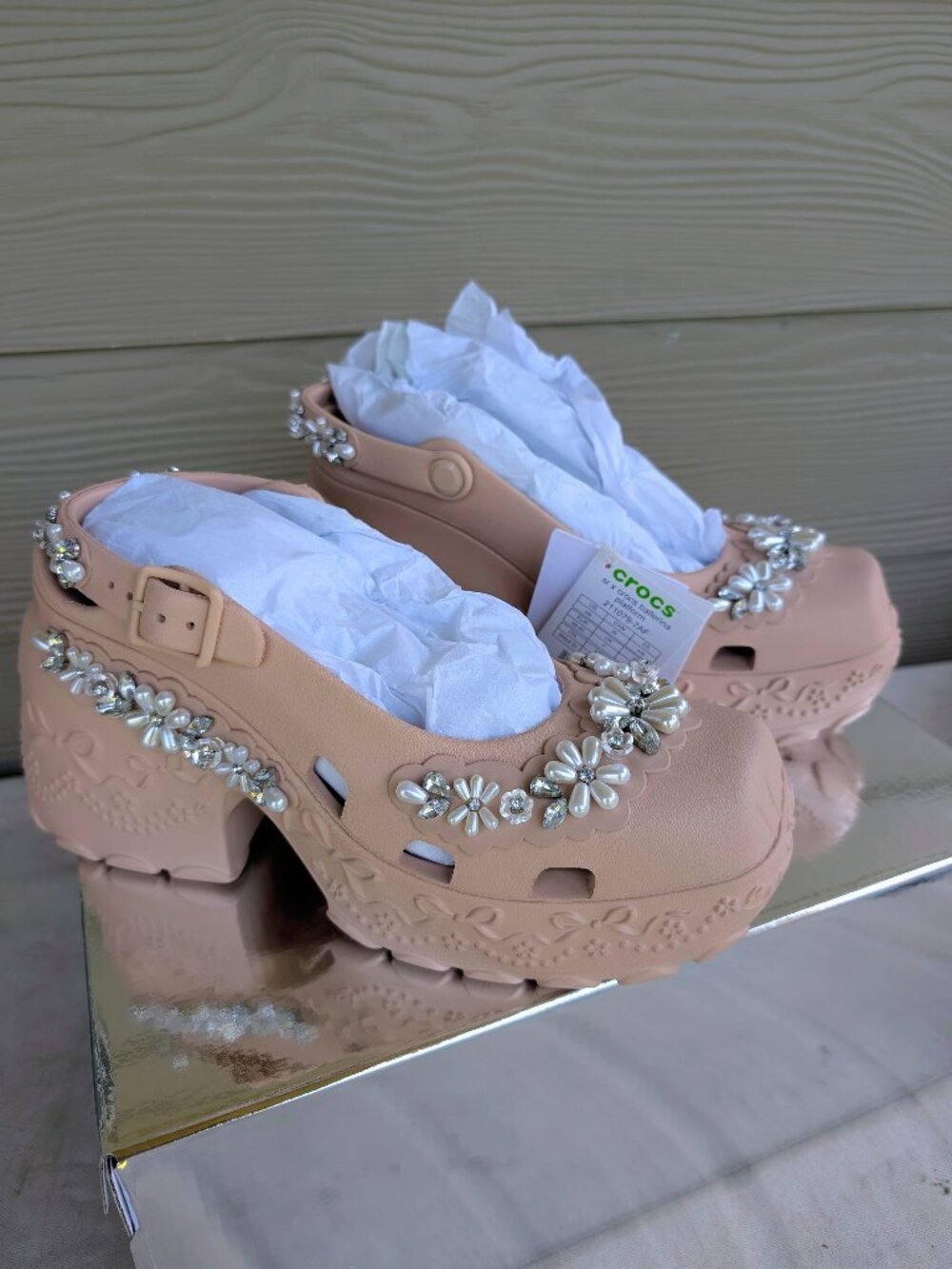 Brand New 2026 Simone Rocha Crocs Ballerina Clogs Pink Bling Wedding Shoes 9